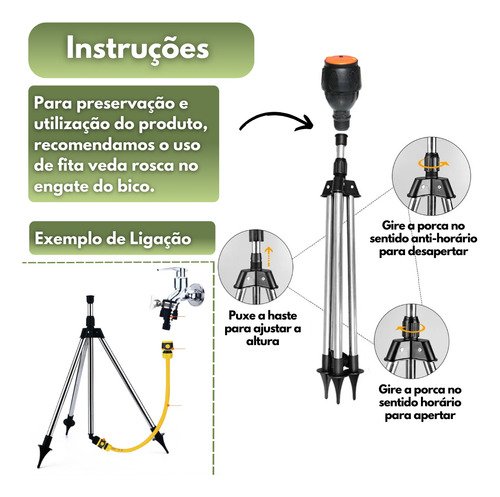 Irrigador Tripé Circular 360 Irrigação Campo Giratório Gramado Jardim