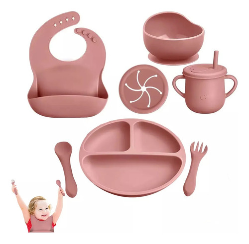 Kit Alimentación Bebe Niño Vajilla En Silicona Plato Babero