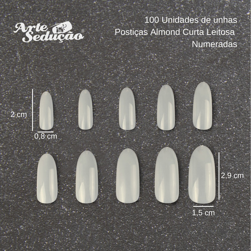 Unhas Postiças Almond Amendoada Curta, 100 Und, Arte Sedução