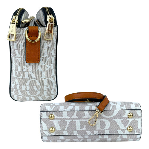 Bolsa Pequena Lateral Veryrio Monogama Original Couro Pu Com Repartições Cor Bege/branco Catar