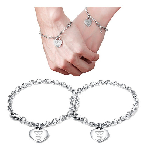 Pulseras Duo Personalizadas Grabado Parejas Acero Titanio