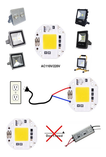 Imagen 4 de 7 de Led 50w 110v Blanco Frio Chip Repuesto Smd Alta Potencia