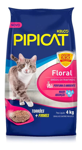 Areia Sanitária Para Gatos Floral Pipicat Pacote 4kg Pipicat