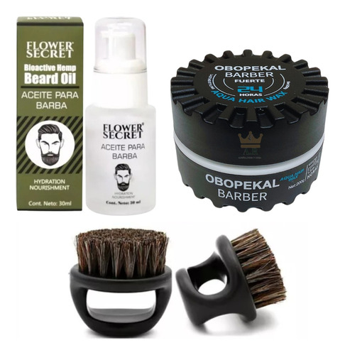 Kit Barba Cepillo + Cera + Aceite Barbería  Hombre