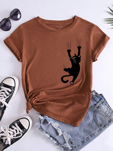 Camiseta Con Estampado De Gato Oxido