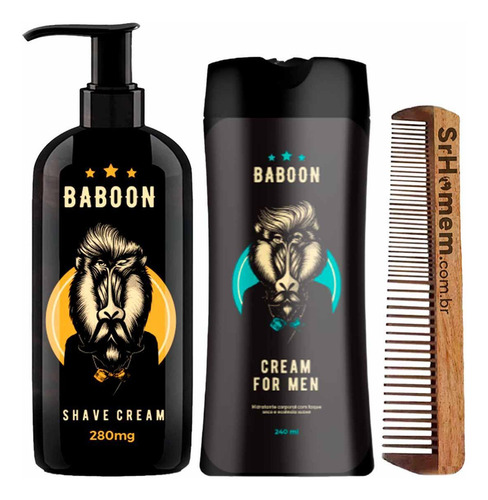 Shave De Barbear Cream For Men Hidratante Pente Duplo Baboon