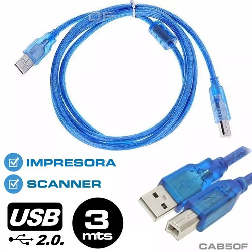 Cable Usb 2.0. De Impresora Mallado Blindado Filtro 3.00m