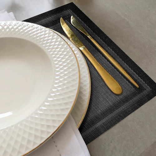 6 Jogo Americano Mesa Posta Luxo Impermeável Pvc Mz Mold Vr Cor M7 Preto Grafite Cinza Claro Escuro Café Moldura Mz Retangular