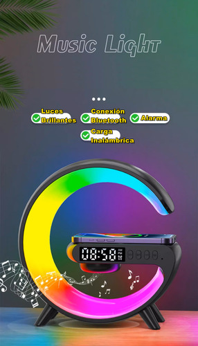Bluetooth Speaker Con Reloj Y Carga Inalámbrica Color Negro