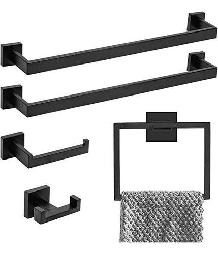 Set De 5 Accesorios Para Baño Negro Mate