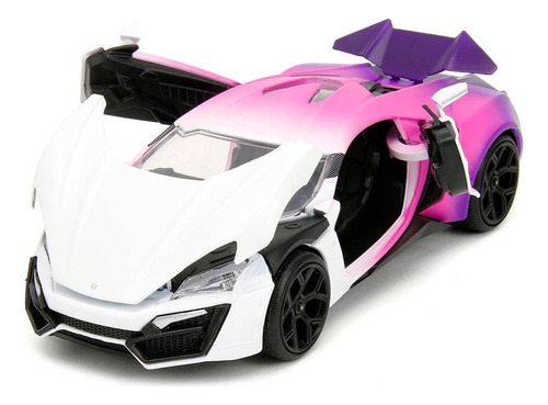 Coche miniatura Lykan Hypersport Pink Slips 1:24 de Jada Toys, blanco/rosa