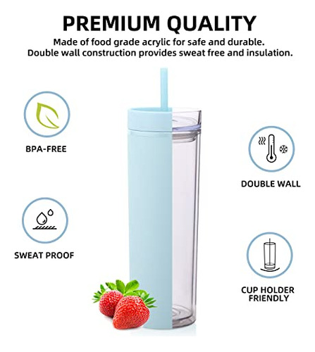 Juego De 4 Vasos Plásticos Delgados De 20 Oz Volhoply, Con T