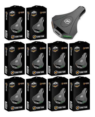 Carregador Veicular Turbo Triplo Atacado - Caixa 10 Unidades Cor Preto