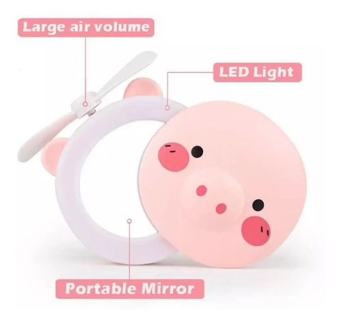 Espejo Maquillaje Figura  Con Luz Led Ventilador Usb