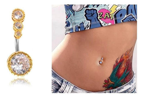 Piercing para ombligo invertido con piedra de circonita dorada