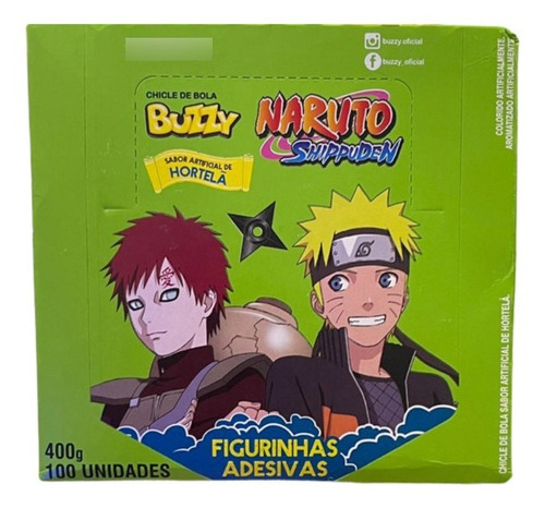 Caixa Chicle Buzzy Naruto Hortelã - 3 Caixas