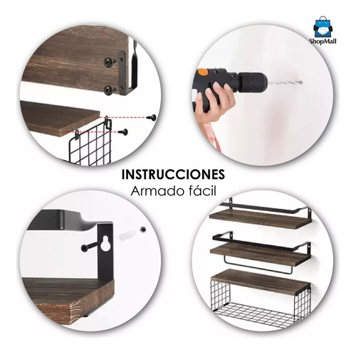 Set 3 Repisas Flotantes Estantería Madera Organización Hogar Color Marrón Oscuro ShopMall