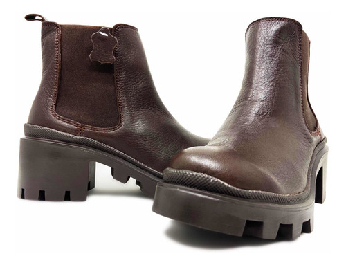 Imagen 7 de 10 de Botín Chelsea Combat Boot Chocolate En Piel Vacuno Para Dama