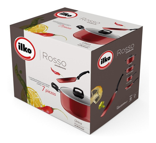 Imagen 5 de 10 de Batería De Cocina 7 Pzs Element Rosso Antiadherente Ilko