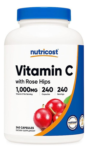 Vitamina C 1000 Mg Con Rosa Mosqueta 25 Mg Con 240 Capsulas Sabor Sin Sabor