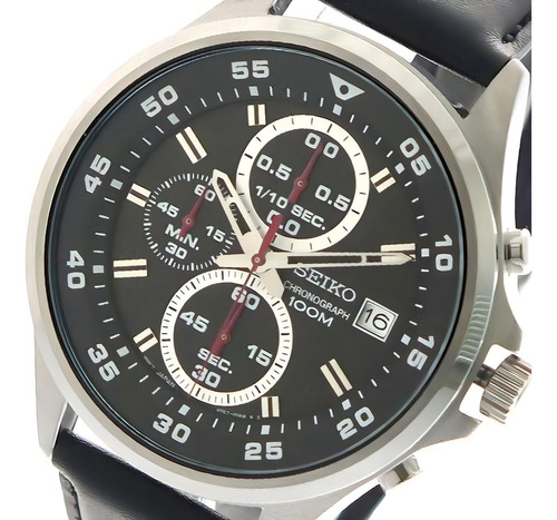 Relógio de malha de couro com cronógrafo Seiko SKS635p1 | Casiocentro