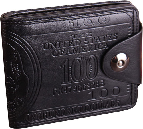 Cartera Cuero  Hombre Negra Diseño De Billete De 100usd