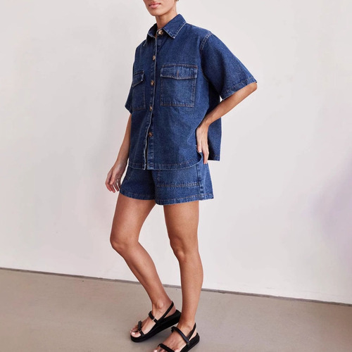 Conjunto Jeans Feminino De Verão Com 2 Peças