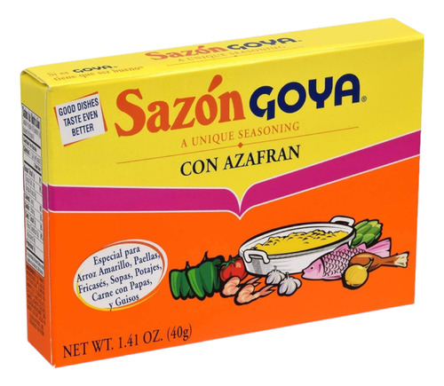 Sazón Goya Con Azafrán 40g Contiene 8 Sobres Para Paella