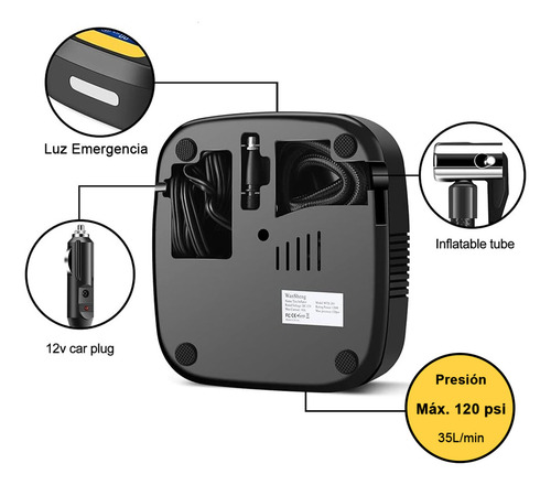 Inflador Compresor Auto 12v Bici Neumáticos Digital Tactil