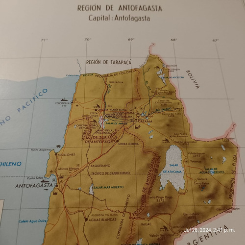 Mapa Region De Antofagasta 34x25cm - Imp 1976 (Usado)