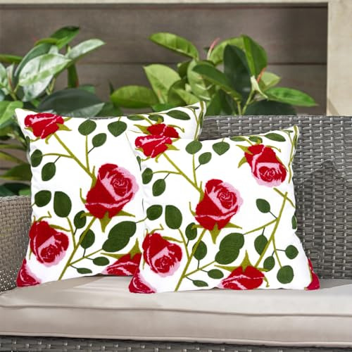 Cojines Decorativos Bordados Florales, Set De 2 Con Rosas Ro
