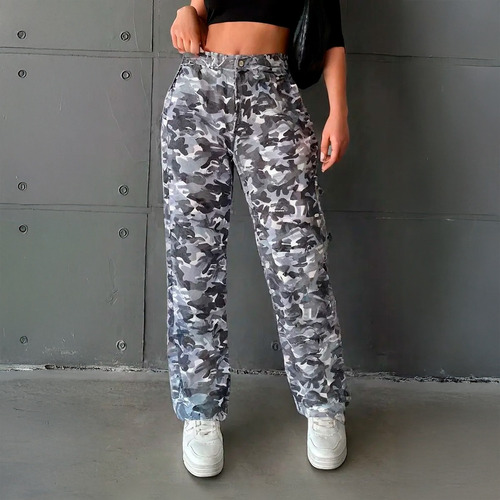 Jean Camuflado Mujer Pantalon Para Dama Wide Leg Tiro Alto