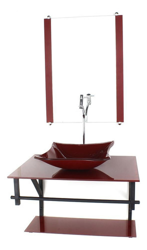 Gabinete Vidro Banheiro 60cm Ap Cuba Quadrada Vermelho