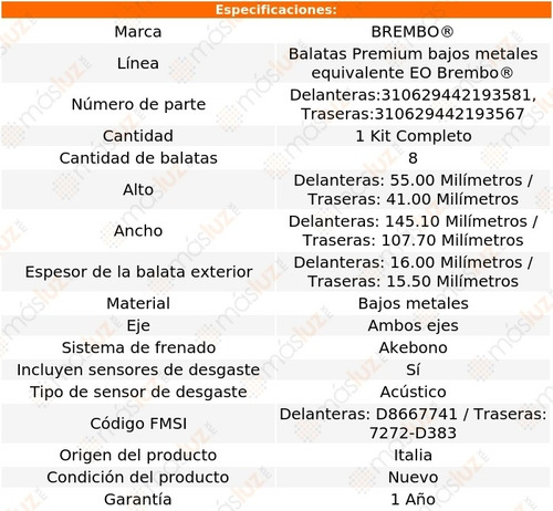 Jgo Balatas (bajos Metales) Tras+del Stratus V6 3.0l 02/05