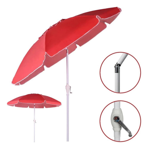 Ombrelone 2,50m Articulado Vermelho + Base Preta Dobrável Mo