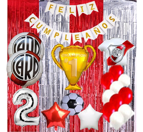 Kit Decoración River Plate Globos+cortina+banderin Rojo