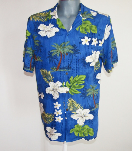 Camisa Hawaiiana Estampado Palmeras/ Floral Talla Chica