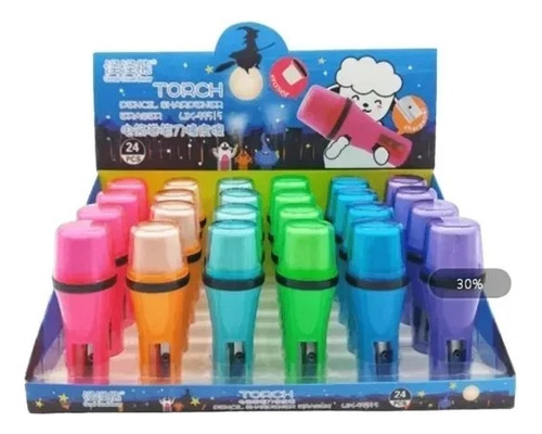 Sacapuntas Linterna + Goma De Borrar Souvenir Pack X36
