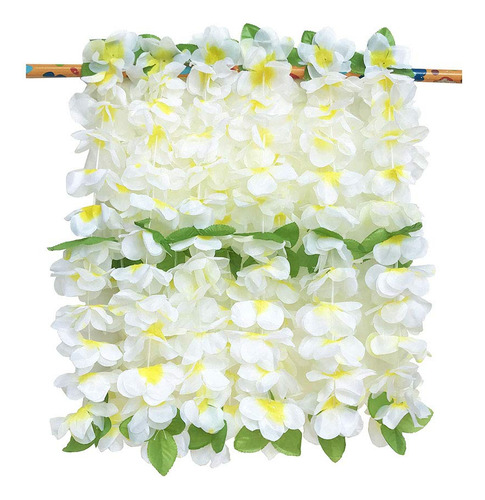 Collar Flor Hawaiana Luau Hoja Blanca Para Fiesta 6
