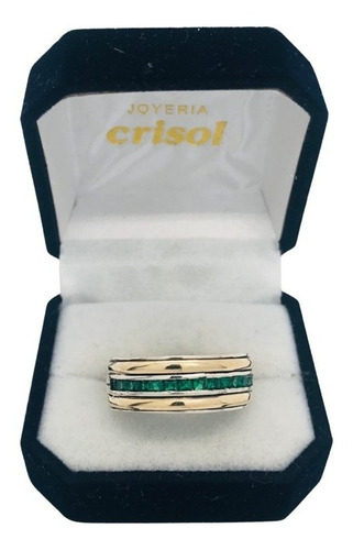 Anillo De Plata Y Oro C/circonias Verdes (a212)