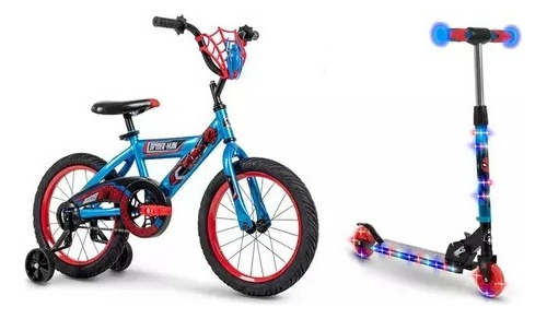 Combo Bicicleta + Scooter Plegable R16 Spiderman Infantil