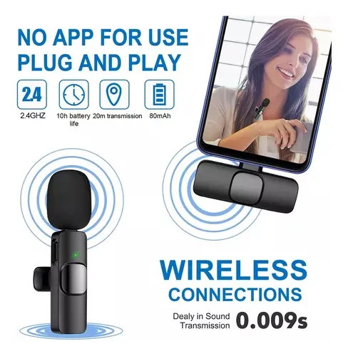 Micrófono K9 Inalámbrico 2 En 1 De Solapa iPhone O Tipo C