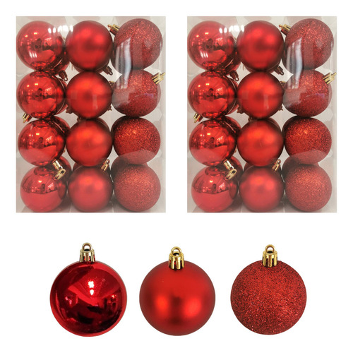 Adorno Navidad 48pz Decoracion Esferas Navideñas 4cm Color Rojo Liso