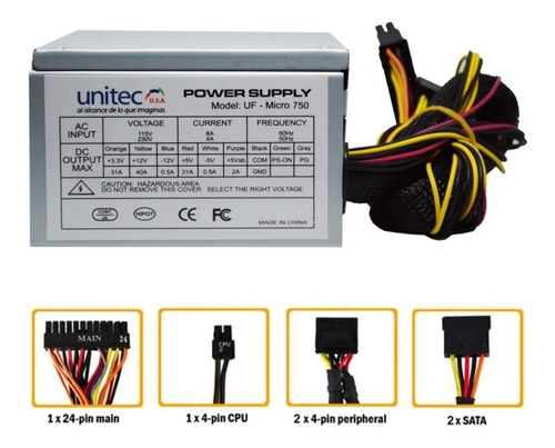 Fuente De Poder Atx 750w Unitec 24 Pines Pc