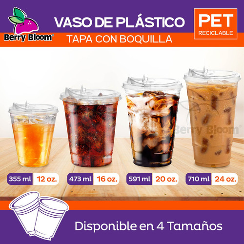 Berry Bloom 100 Vasos De Plástico De 16 Oz 473 Ml Con Tapa Con Boquilla Transparentes Resistentes Vasos Perfectos Para Llevar Bebidas Frías Desechables Transparente