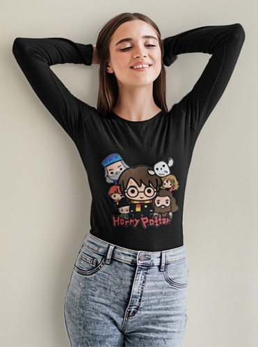 Polera Larga Dama Harry Potter Magos Kawaii Estampado