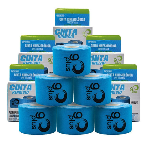 Imagen 1 de 10 de Paquete 6 Cintas Kinesiológicas Azul Go Plus 5m Pre-cortada