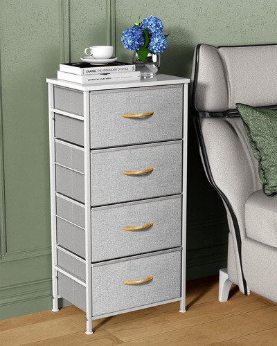 Cómoda Para Dormitorio, Cómoda De Tela Con 4 Cajones, Cómoda