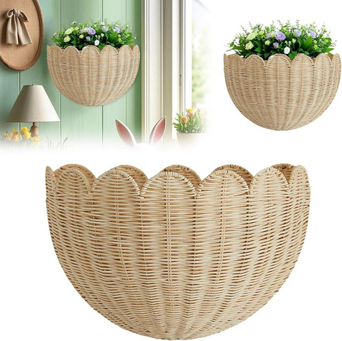 Cesta De Pared Festoneada, Cesta De Mimbre Tejida A Mano.