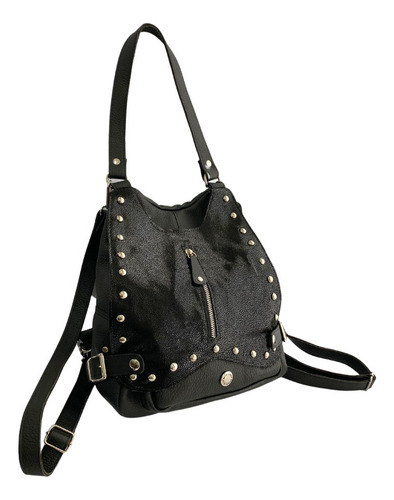 Mochila Cartera Mujer Cuero Color Negro